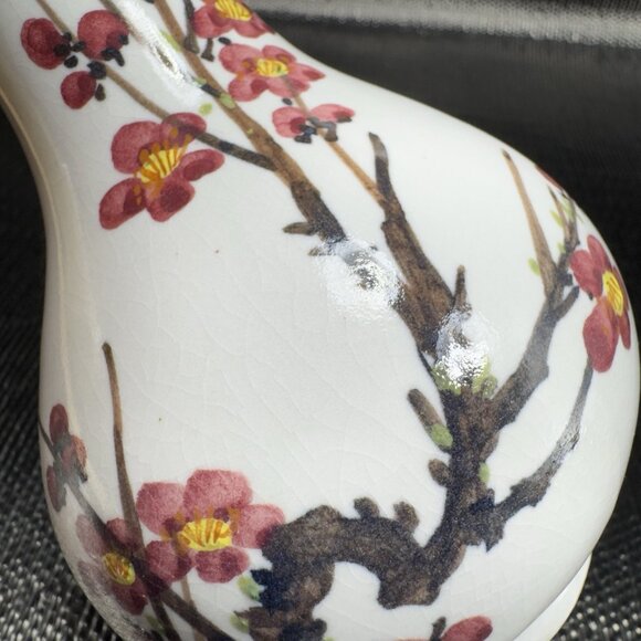 Vintage 1980s Pottery Vase Cherry Blossom Pattern Marked Heavy Stoneware Vase - Picture 8 of 11